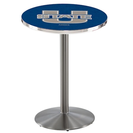 Holland Bar Stool Co 36" Stainless Steel Utah State Pub Table, 36" dia. Top L214S3636UtahSt