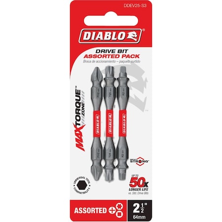 Diablo 3-Piece Assorted 2-1/2'' Power Double-End Screwdriver Bit Set DDEV25-S3