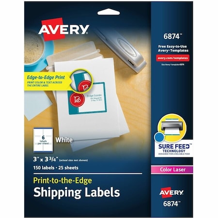 Avery Shipping Labels for Color Laser & Copier, 3 x 3-3/4, Matte White, 150/Pack 6874