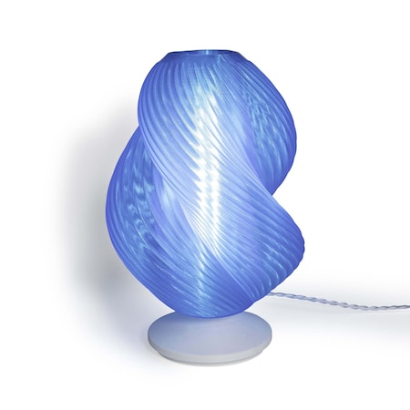 Jonathan Y Gema 13.5 in. Mid-Century Coastal Plant-Based PLA 3D Printed Dimmable LED Table Lamp, Clear Blue/Whit USA1009B