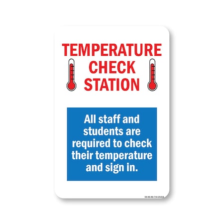 Signmission Public Safety, Temperature Check Station, 10in X 7in Peel And Stick Wall Graphic, OS-NS-RD-710-25434 OS-NS-RD-710-25434