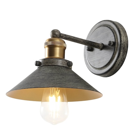 Jonathan Y July 7.88" 1-Light Industrial Farmhouse Metal Vanity Light, Rustic Dark Gray/Brass Gold JYL7426D