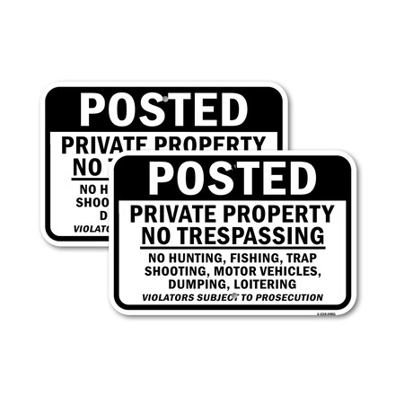 Signmission Posted Private Property No Trespassing No Hunting 2, 12'' X 18'' 2 Signs, Heavy Gauge Aluminum, 2PK A-1218-2PACK-24861