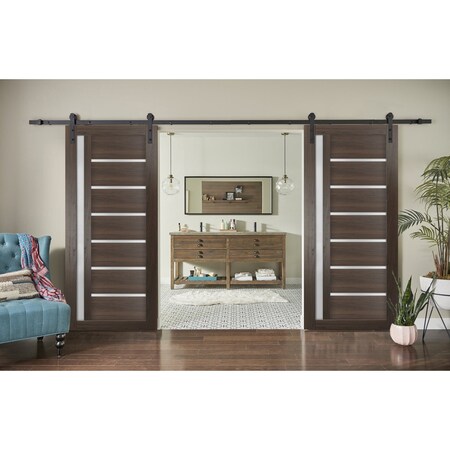 Sartodoors Sturdy Double Barn Door with Frosted Glass 72x96 (2* 36x96) Solid Core Modern Interior QUADRO4088DB-CA-7296