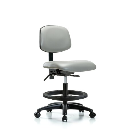 Blue Ridge Ergonomics Chair, Vinyl, Med Bench, BF Casters, Dov, No Arms, 22" to 29" Height, Dove BR-VMBCH-RG-T0-A0-BF-RC-8567