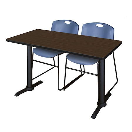 Regency Cain T-Base Training Seminar Table W/ 2 Zeng Stack Chairs, 48 in W, 24 in L, Neo Walnut MTRCT4824NW44BE