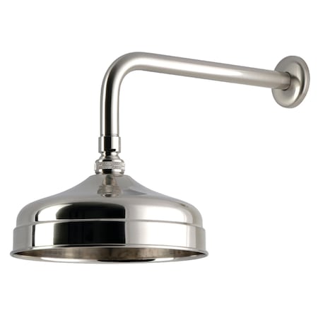 Kingston Brass 8" Round Raindrop Brass Shower Head with 12" Shower Arm, Brushed Nickel K124K38