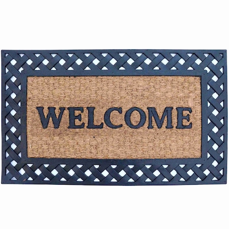 Gardenised Natural Coir and Non-Slip Rubber Doormat with Embossed Welcome Design, Peaceful Welcome QI004893