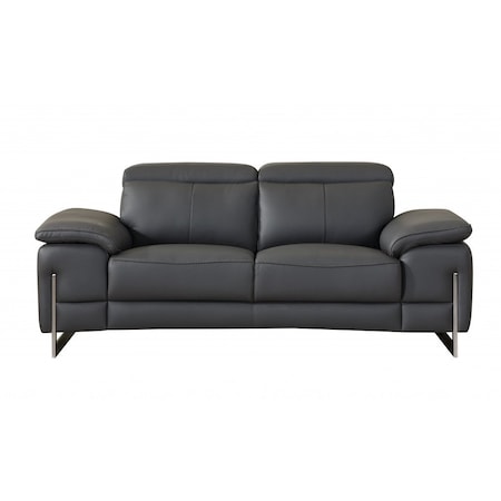 Homeroots 71in Dark Gray And Silver Genuine Leather Loveseat 329679