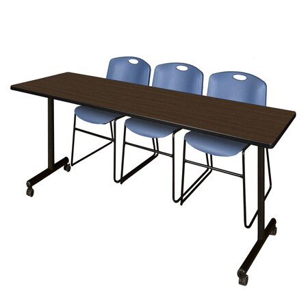 Regency Kobe Mobile T-Base Training Table W/ 2 Zeng Stack Chairs, 84 in W, 24 in L, Neo Walnut MKTRCC8424NW44BE