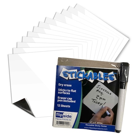 Flipside 4" x 4" Stickables Repositionable Whiteboard w/ Dry Erase Marker - 2 Packs of 12 Sheets 92244