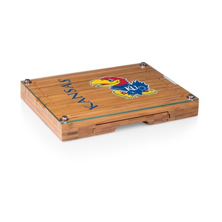 Picnic Time Family Of Brands NCAA Kansas Jayhawks Concerto Glass Top Cheese Board and Knife Set 919-00-505-244-0