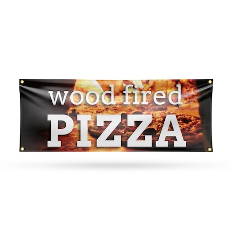 Signmission Wood Fired Pizza, 18 Inch x 48 Inch, Vinyl Banner B-30948