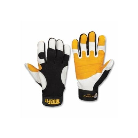 Tillman TrueFit Leather-Palm Gloves, 1490, Top Grain Goatskin/Spandex BOH, Med, Black/Gold/Pearl, 12PK 724-1490M