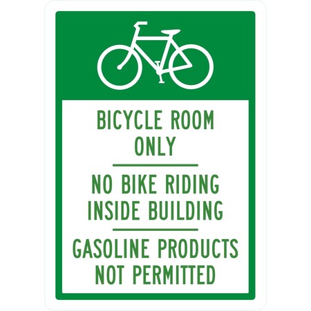 Lyle Bicycle Room Only No Bike Riding Inside Building, 10x14, Non-Reflective, White G-1356-ND_10x14