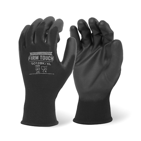 Firm Touch Black PU Coated Gloves, High Dext, Colored Cuff L, 12PK 5013BK L