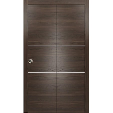 Sartodoors Sliding Closet Bi-fold Doors, Planum 0110 Chocolate Ash and Aluminum Strips, Sturdy Tracks Moldings PLANUM0110BF-CA-48 x 96 (2* 24x96)