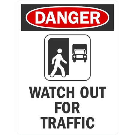 Lyle Danger Watch Out For Traffic (w/sym), 18x24, High Intensity Prismatic, White G-10699-HI_18x24