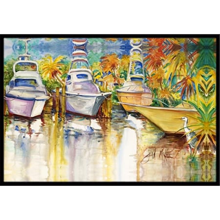 Carolines Treasures JMK1051JMAT Blue Heron And Deep Sea Fishing Boats Indoor & Outdoor Mat, 24 x 36 in. JMK1051JMAT