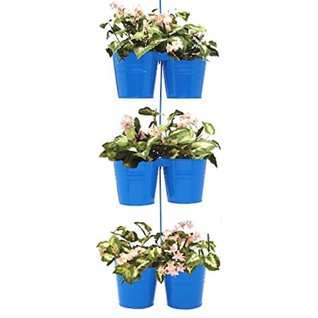 Houston International Trading 8433E B S3 Enameled Galvanized Double Hanging Planter Blue 8433E B S/3