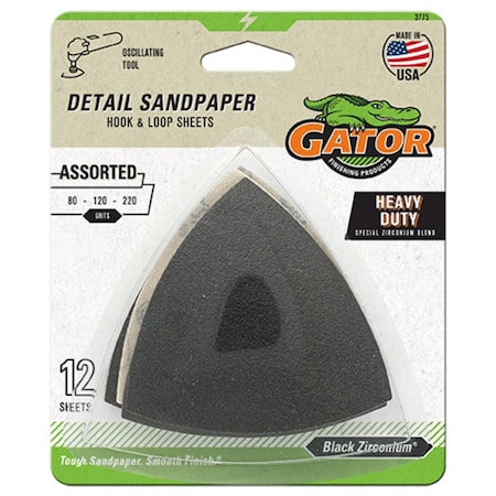 Gator Finishing Oscillating Hook & Loop Detail Sandpaper, Assorted Grit, 12PK 3775