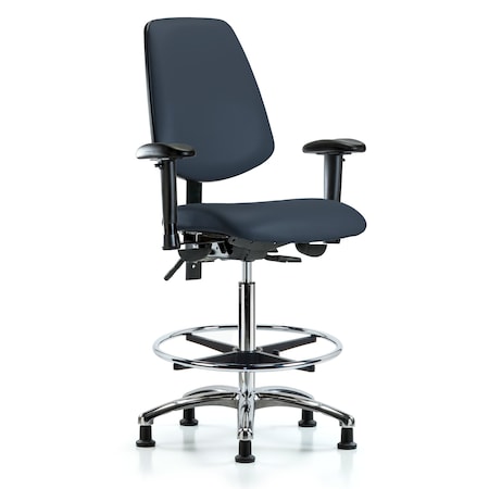 Blue Ridge Ergonomics High Bench Chair Adjustable Arms, 26" to 35-1/2" Height, Vinyl, Imperial Blue BR-VHBCH-MB-CR-T1-A1-CF-RG-8582