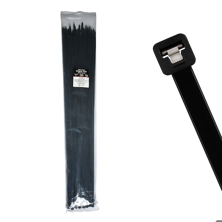 Cable Ties Unlimited Metal Tooth Cable Tie, 30 in L, 120 lb Strength, 9 in Max Bundle Dia, Nylon, UV-Rated, Black, 100PK MT30-120-0C