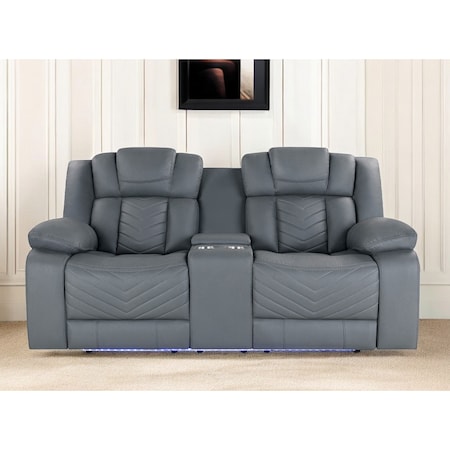 Homeroots 75" Light Gray Faux Leather Power Reclining Loveseat With Storage 561563