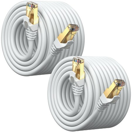 Maximm 100ft Flat Cat7 SFTP Shielded Ethernet Cable, 2PK, White, 2PK CAT7-100FTWHT-2PK