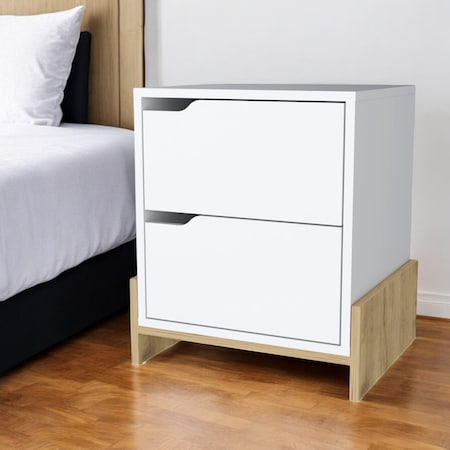Homeroots 20" White And Natural Wood Two Drawer Nightstand 534908