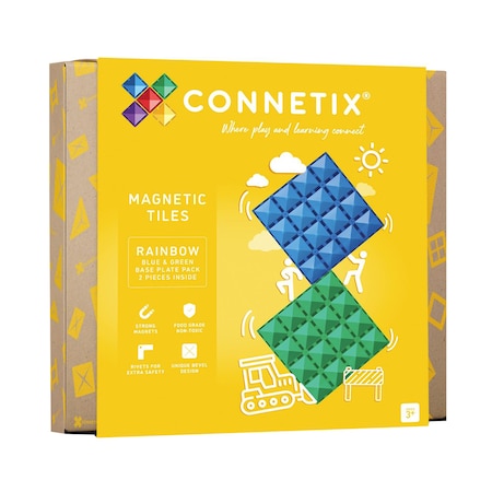 Connetix Magnetic Tiles Rainbow Blue & Green Base Plate, 2-Piece Set CT-R-BG002-BP
