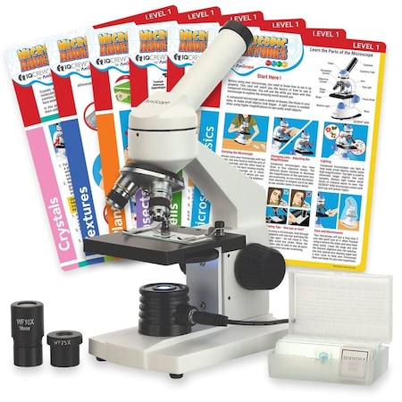 Amscope M102 Metal Frame Monocular Compound Microscope 40X-1000X w/LED, Blank Slides and Experiment Cards M102C-PB10-EXCL1