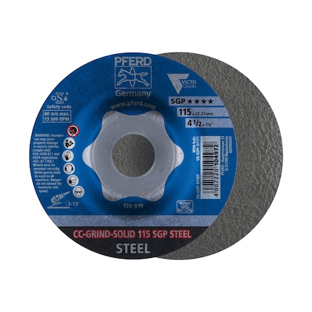 Pferd 4-1/2'' CC-GRIND-SOLID - 7/8'' A.H. - SGP STEEL VICTOGRAIN 61167
