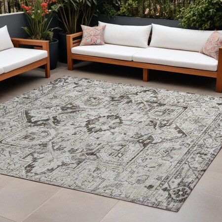 Homeroots 8' X 10' Ivory and Dark Brown Oriental Washable Non Skid Indoor Outdoor Area Rug 563769