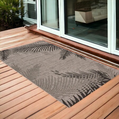 Homeroots 3' X 5' Black and Taupe Palm Leaf Stain Resistant Indoor Outdoor Area Rug 548887