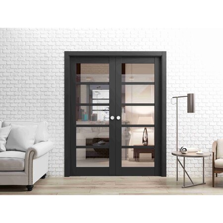 Sartodoors Slab Barn Door Panel Black Solid Core Modern Interior QUADRO4522S-BLK-18