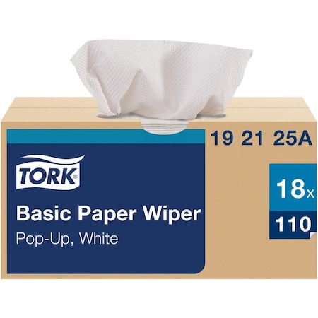 Tork Multipurpose Paper Wiper, 2-Ply, 9 x 10.25, White, 110 Wipers, 18PK 192125A
