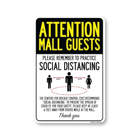 Signmission Public Safety Sign, Mall Guests Practice Social Distancing, 10in X 7in Decal, OS-NS-D-710-25407 OS-NS-D-710-25407