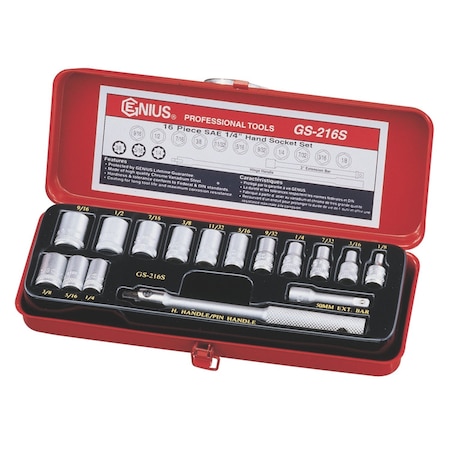 Genius Tools 16PC 1/4in Dr. Hand Socket Set GS-216S