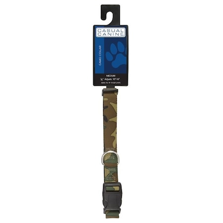Boss Pet Casual Canine Dog Collar, D-Ring Link, 18 to 26 in L, 1 in W, Nylon, Green Camo ZA6741 18 43