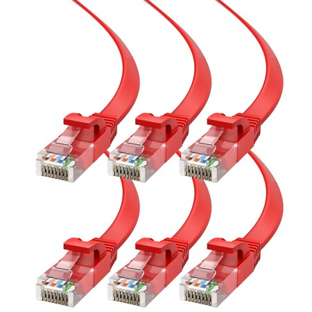 Maximm Cat6 Flat Ethernet Cable 50ft, 6PK, Red, 6PK CAT6F-50FTRED6PK