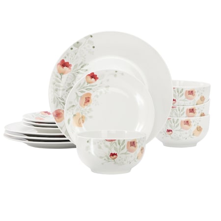 Elama Poppy 12 Piece Porcelain Dinnerware Set, Service for 4 750123745M