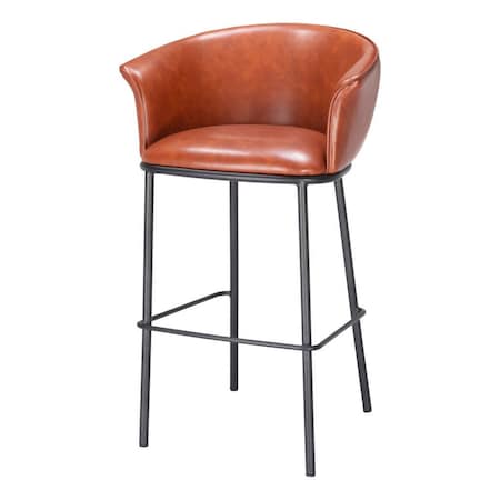 Homeroots 30" Brown And Black Faux Leather And Steel Bar Height Bar Chair 555656