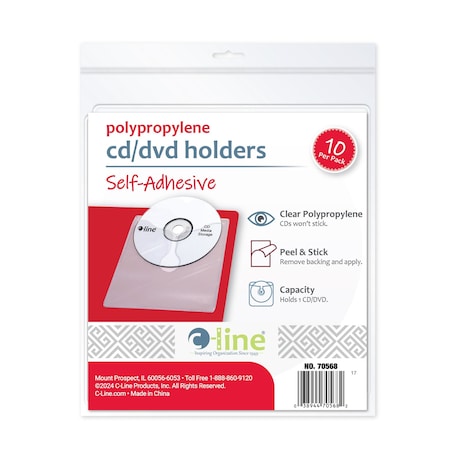 C-Line Products 5-1/3" x 5-2/3" Self-Adhesive CD Holder, 10/PK, 5PK/BX, 5BX/CT 70568-BX