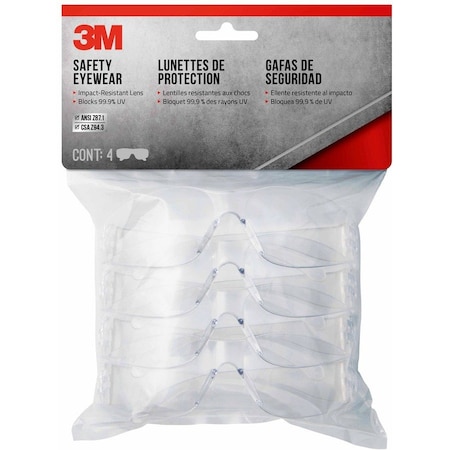 3M Impact-Resistant Safety Glasses Clear Lens Clear Frame 4 pk 90953H4-DC