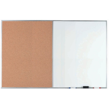 Aarco Al Frame Combination Board Bulletin Board Next to a Melamine Marker Board, 48''Hx72''W WDCO4872