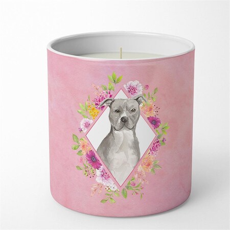 Jensendistributionservices 10 oz Blue Pit Bull Terrier Pink Flowers Decorative Soy Candle MI2102769