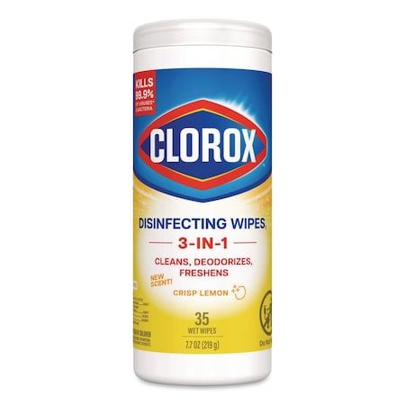 Clorox Disinfecting Wipes, Bleach Free Cleaning Wipes, 1-Ply, 7 x 8, Crisp Lemon, White, 35 Wipes 1594