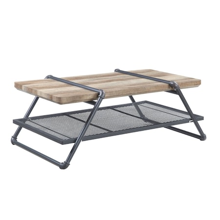 Homeroots 47" Natural and Gray Metal Sled Coffee Table With Shelf 490566
