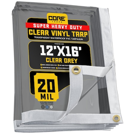 Tarp, 12 ft x 16 ft, 20 Mil, Gray, Polyethylene, UV Resistant